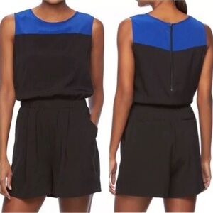 Reed Blue & Black Colorblocked Sleeveless Shorts Romper